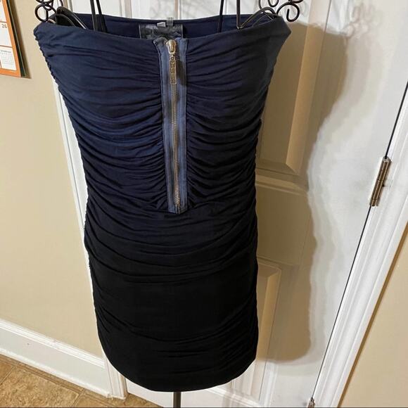 Young Fabulous Broke Strapless Navy to Black Ombré Ruched Dress, Sz Sm - Picture 2 of 11